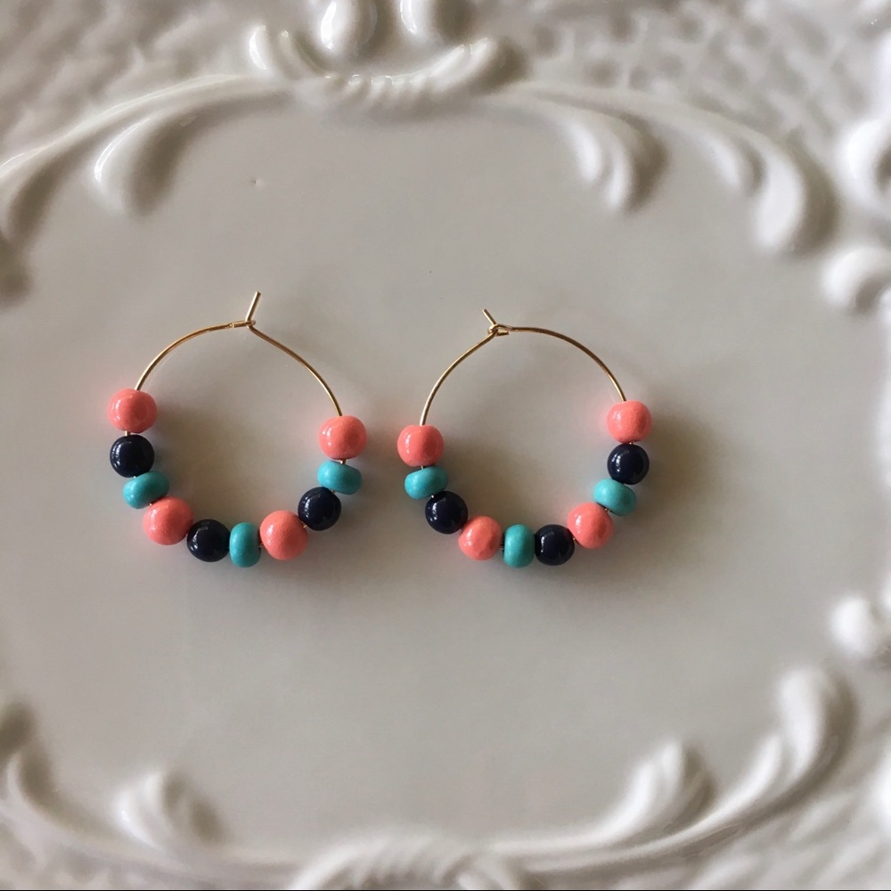 Coral, Navy, & Turquoise Hoops